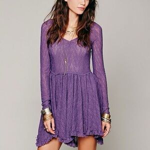 Free People Purple Long Sleeve Lace Dress